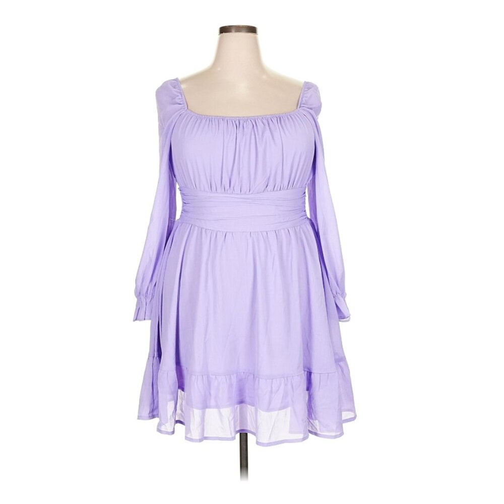 EXLURA Casual Long Lantern Sleeve Square Neck Ruffle Tie-Back Dress  - Size XXL - Picture 2 of 11